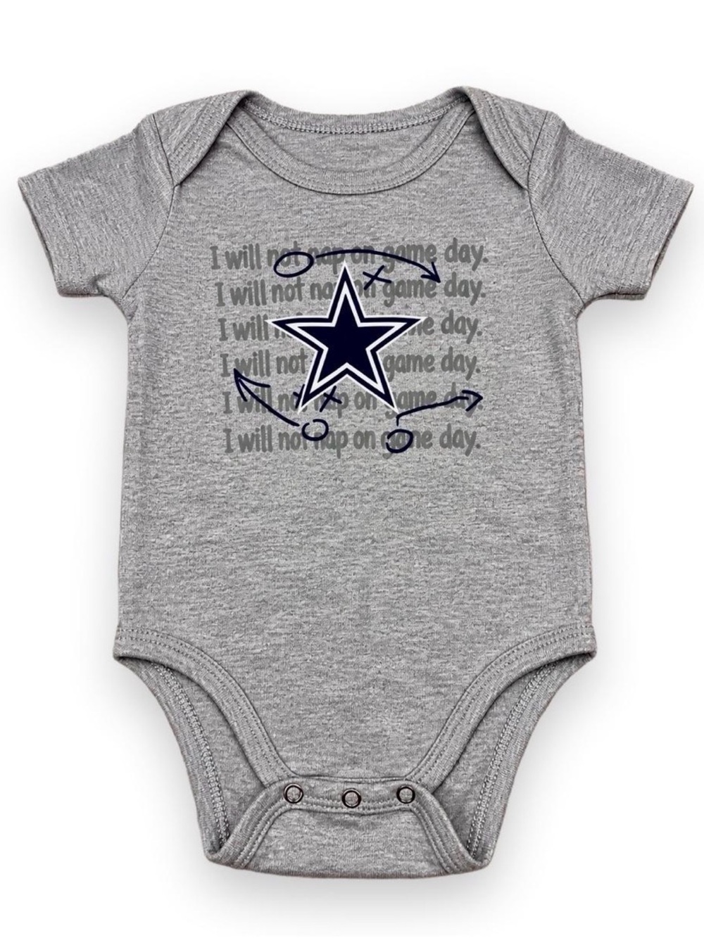 Dallas Cowboys Baby Bodysuit 3-6 Months Gray NFL “I Will Not Nap on Game Day”